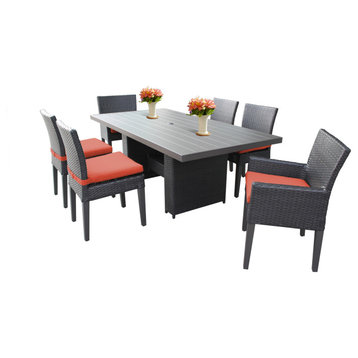 Belle Rectangular Patio Dining Table,4 Armless Chairs,2 Chairs,Arms Tangerine