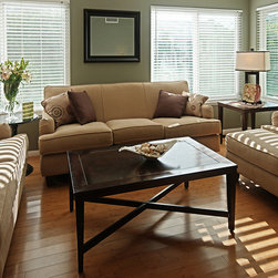 Mini Blinds | Eclectic Living Room | Green & Brown | Traditional Furniture & Mod - Vertical Blinds