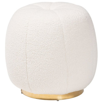 Baxton Studio Raelynn Ivory Boucle Upholstered and Gold Metal Ottoman