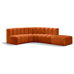 Meridian Furniture - Arc Velvet Upholstered 5-Pc. L-Shaped Modular Sectional, Cognac - Give your living room or den the perfect blend of style and versatility with this Arc velvet fabric curved modular Sectional. Part of the Arc modular furniture collection, this Sectional comes upholstered in rich cognac velvet fabric and features deep channel tufting that adds a touch of luxury while enhancing comfort and support. A seamless combination of form and function, this chair can be used with other Arc pieces to create a myriad of configurations in your well-curated room.
