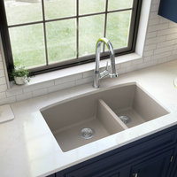 Karran Undermount Quartz 32" 60/40 Double Bowl Kitchen Sink Kit, Concrete