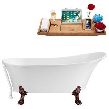 63" Streamline N342ORB-WH Soaking Clawfoot Tub and Tray With External Drain