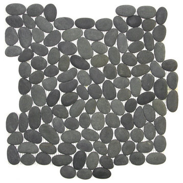Tahitian Black Interlocking Matte Pebble Tiles, 12"x12", Set of 100