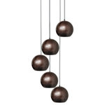 SoLuna Copper - Copper Globe Drop Chandelier 5 pc - Rio Grande - Our striking 5-piece Cascading Copper Pendant Chandelier by SoLuna features five hand hammered copper pendants of 10" diameter, each finished in our proprietary Rio Grande copper patina finish. The pendants are suspended from a single round metal canopy. The hanging height of each pendant can be adjusted individually up to 6 ft.