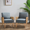 Cane Accent Chair With Rattan Arms Set of 2, Blue