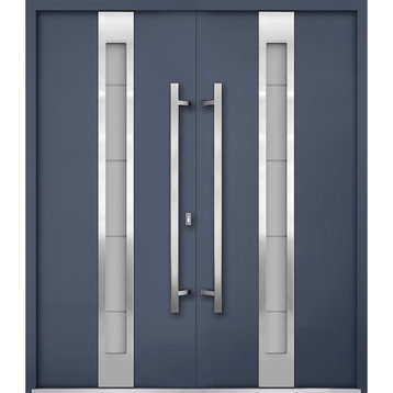 Exterior Prehung Metal Double Doors Deux 1717 GrayFrosted GlassRight