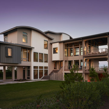 Twilight Exterior of a Contemporary Figure Eight Island Custom Home