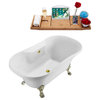 60" Streamline N100BNK-GLD Soaking Clawfoot Tub and Tray With External Drain