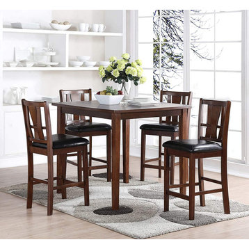 5 Pieces Counter Dining Set, Faux Leather Cushioned Chairs, Espresso Finish