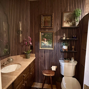 Modern Bathroom Remodel with Walnut Wood Slat Wall Panels