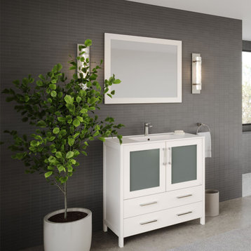 The Pullman Bathroom Vanity, White, 36", Single Sink, Freestanding