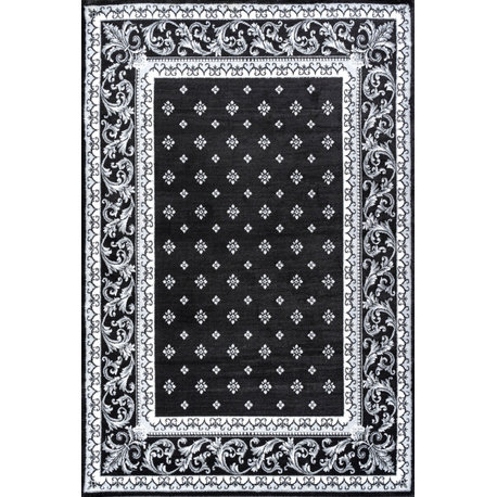 Acanthus French Border, Black/Gray, 3'x5'