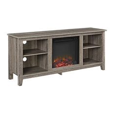 58" Wood TV Stand With Electric Fireplace Insert, Driftwood