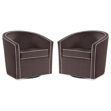 Home Square Velvet Barrel Swivel Chair in Brown and Cream - Set of 2