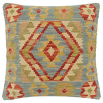 Bareens Designer Rugs - Tribal Turkish Collier Hand Woven Kilim Pillow - Embellish your home with this timeless casual chic handmade Southwestern Kilim throw pillow covers made with wool and cotton. Constructed on a loom by Nomad Turkman people with hand spun wool and Natural Vegetable dyes these beautiful Kilim pillow covers are known for their beautiful repetitive geometrical, naturalistic floral and traditional patterns yet still giving it a moden look. Masterfully artisan-crafted on traditional Kilim looms with a contemporary fashion palette producing bold intricate sharp patterns making them a standout piece in any decor.