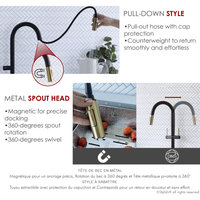 STYLISH Single Handle Pull Down Kitchen Faucet Dual Mode in Black-Brushed Gold