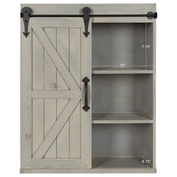 Cates Wood Wall Storage Cabinet with Sliding Barn Door, Gray 22x28