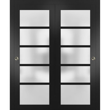 Closet Frosted Glass Bypass Doors 72 x 80, Quadro 4002 Matte Black