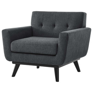 Armchair Accent Chair, Charcoal Gray, Fabric, Modern, Mid Century Lounge
