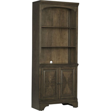 Pemberly Row Modern Bookcase with Cabinet in Burnished Oak Finish