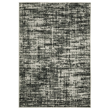 Teagan Distressed Black and Beige Outdoor Power-Loomed Area Rug, 6'7"x9'2"