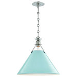 Hudson Valley Lighting - Painted No.2 Large Pendant, Polished Nickel, Blue Bird Shade - Designed by Mark D. Sikes