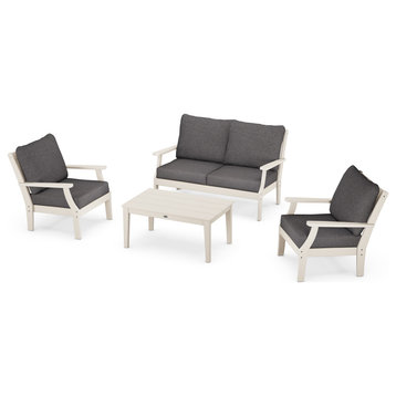 POLYWOOD Braxton 4-Piece Deep Seating Chair Set, Sand/Ash Charcoal