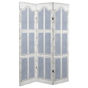 6' Tall Double Sided Blue and White Shutters Canvas Room Divider