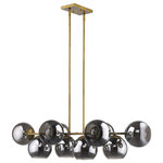Trend Lighting - Lunette 10-Light Aged Brass Island Pendant - Add mid-century modern style to your home with the Lunette collection of lighting.  An aged brass finish combines beautifully with gorgeous, smoked handblown glass shades.  Lunette will pair nicely with bold color palettes.