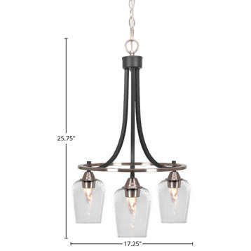 Paramount 3-Light Chandelier, Matte Black & Brushed Nickel, 5" Clear Bubble
