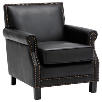 Living Traditional Upholstered Pu Leather Club Chair With Nailhead Trim Black