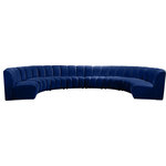 Meridian Furniture - Infinity Channel Tufted Velvet Modular Chair, Navy, 8 Piece - Create a seating group that works for every possible situation with this Infinity modular 8-piece sectional and other pieces in the Infinity collection. Upholstered in soft navy velvet material that feels great against the skin and offers long-wearing beauty, this piece fits with other Infinity items for an infinite number of combinations that get your seating requirements just right but that look just as nice when used on their own.