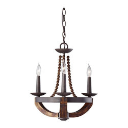 Feiss Adan 3-Light Chandelier in Rustic Iron and Burnished Wood Finish - Chandeliers
