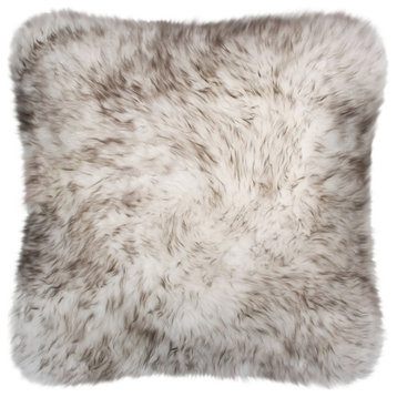 Rustic Sheepskin 20"x20" Pillow, Wolf Tip