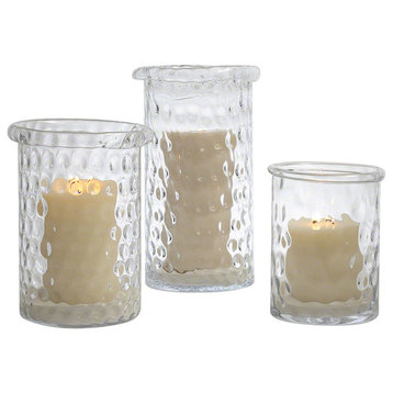 Luxe Art Glass Candleholder Vase Set 3| Hurricane Jar Honeycomb Clear Thumbprint
