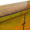 Chinese Rustic Yellow Green Lacquer Vanity Credenza Table