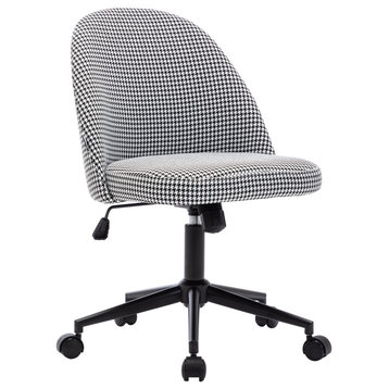Chic Minimalist Desk Chair, Houndstooth-Linen Fabric