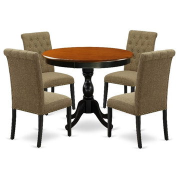 AMBR5-BCH-17 - Table and 4 Light Sable Linen Fabric Chairs - Black Finish