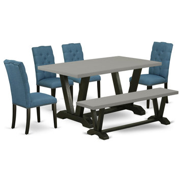 6-Piece Dinette Set An Outstanding Cement Table and Cement Bench and 4 Chairs