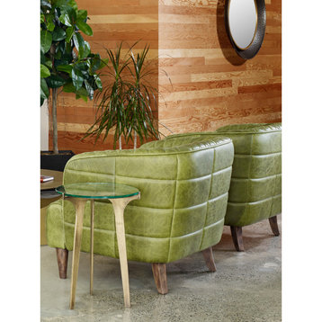 Magdalen Retro Green Leather Chair Tufted Top Grain Leather Barrel Chair Seat