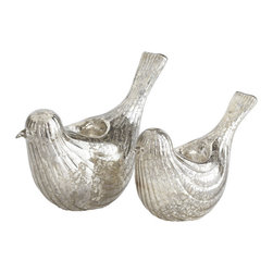 SILVERED GLASS TURTLEDOVES - NEW - Candleholders