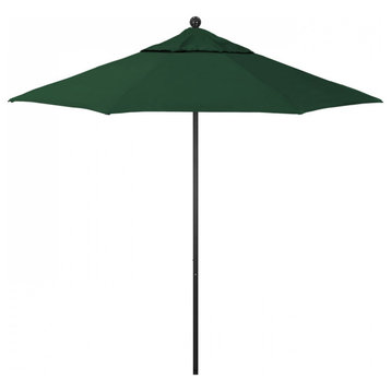 7.5' Patio Umbrella Black Pole Fiberglass Ribs Push Lift Pacific Premium, Forest Green