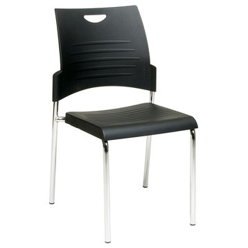 Straight Leg Stack Chair With Plastic Seat and Back. Black. 4 Pack.