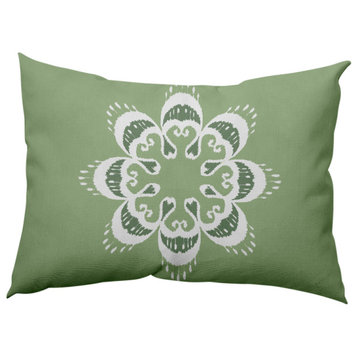 Ikat Mandala Decorative Lumbar Pillow, Sage Green, 14x20"