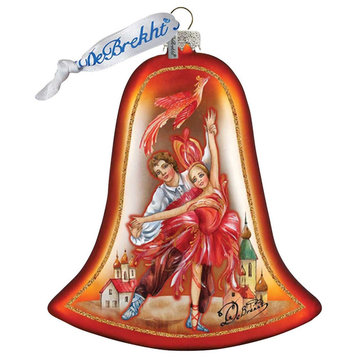 Hand Painted Firebird Bell Glass Scenic Ornament