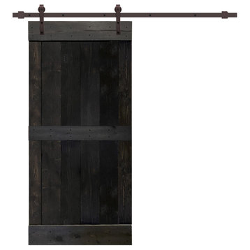 TMS Mid-Bar Barn Door With Black Sliding Hardware Kit, Charcoal Black, 30"x84"