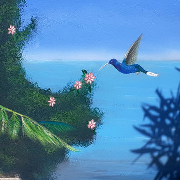 Peinture murale-Trompe l'oeil- Sujet : Brésil et les chutes d’Iguaçu.