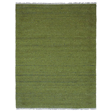 Hand Woven Flat Weave Skittles Kilim Cotton & Polyester Area Rug Solid Green