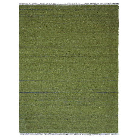 Hand Woven Flat Weave Skittles Kilim Cotton & Polyester Area Rug Solid Green