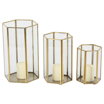 CosmoLiving by Cosmopolitan Set of 3 Gold Glass Modern Lantern, 6", 8", 10